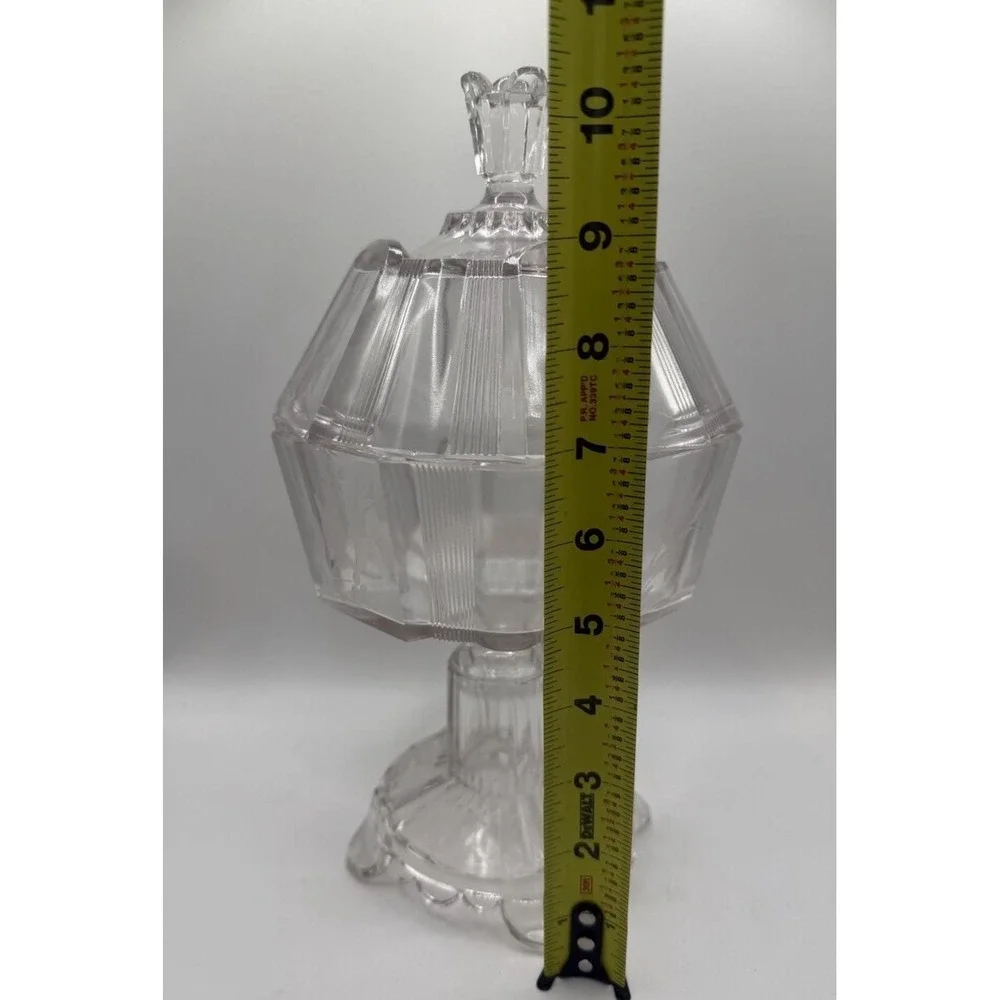 Antique EAPG Adams‎ & Co. Clear Ribbon #300 Covered Compote Floral Etched 1880s